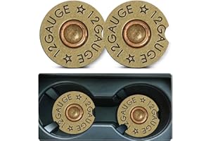 LDNTLY Car Coasters for Cup Holders,2 Pack Cool 12 Gauge Bullet Shaped Brass Rubber Car Cup Holder Coasters,2.75" Universal Size Anti Slip Rubber Mat,Automotive Cup Holder Decal Decor for Men,Dad