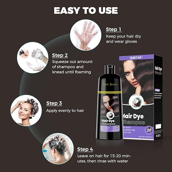 KLEIKYEREL DARK BROWN HAIR DYE SHAMPOO 3 IN 1 FOR GRAY HAIR COVERAGE, DUNTAIL INSTANT HAIR COLOR SHAMPOO, HERBAL HAIR DYE SHAMPOO FOR WOMEN MEN, LASTS 30 DAYS (16.9 FL OZ)