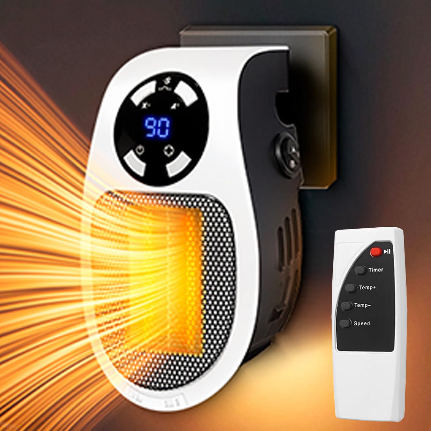 Photo 1 of Mini Plug in Heater, Portable Wall Space Heater with Remote, Small Wall Outlet Heating with Adjustable Thermostat and 12H Timer, LED Display for Home Office Bathroom Indoor Use