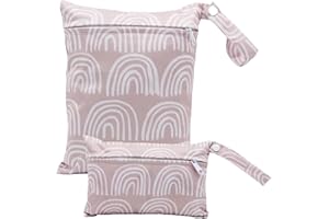 SMARBORE 2 Pack Cute Little Wet Dry Bags for Baby Diapers & Breast Pump Parts, Waterproof Reusable Wet Bag with Handle, Beach Pool Gym Bag Stroller Yoga Toiletries Daycare Organizer, 7.9"*9.8"/5.9"*8.9"