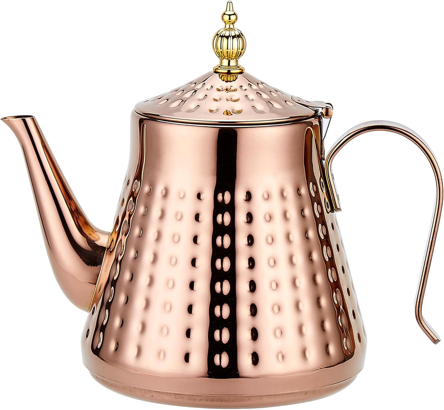 SANQIAHOME Stainless Steel Teapot 1.2L(40oz) 4-5 Cups,with Removeable Infuser,Good Pour,Hammer Patterned, Brew Loose Leaf Tea Bag,Copper