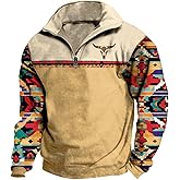Spatofa Aztec Cowboy Mens Hoodie Vintage Graphic Western Hoodies Casual Long Sleeve 1/4 Zip Pullover Mens Country Jacket