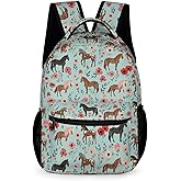 KOYI Horse Backpack Girls Horse with Floral Flowers Backpack for Girls, Kids Horse Backpack for School Travel, Cute Horse Stuff for Girls, Elementary Boys Girls School Backpack, 16.5 Inch, Mint-Blue