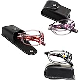 VisionGlobal 3 Pair Reading Glasses Foldable Readers with Blue Light Blocking lens Compact Folding Glasses for Women Reading Case Included (3 Color, +1.25 Magnification)