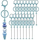 DNLEGULI 28 Pcs Beadable Keychain Bars - Keychain Making Kit Bulk - Metal Beaded Keychains for Crafting - Diy Key Chain Supplies - Blank Keychains Bars for Beads - Beadable Items (Sky Blue)