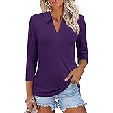 ZHENWEI Women's 3/4 Length Sleeve V-Neck Collared Tops Summer Business Casual Work Polo Shirts 2025