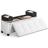SONGMICS Storage Ottoman, Storage Bench with Legs, 15 x 43.3 x 15.7 Inches, Ottoman Bench, 30 Gal. (112 L), Synthetic Leather, for Living Room, Entryway, Cloud White ULSF0514W02