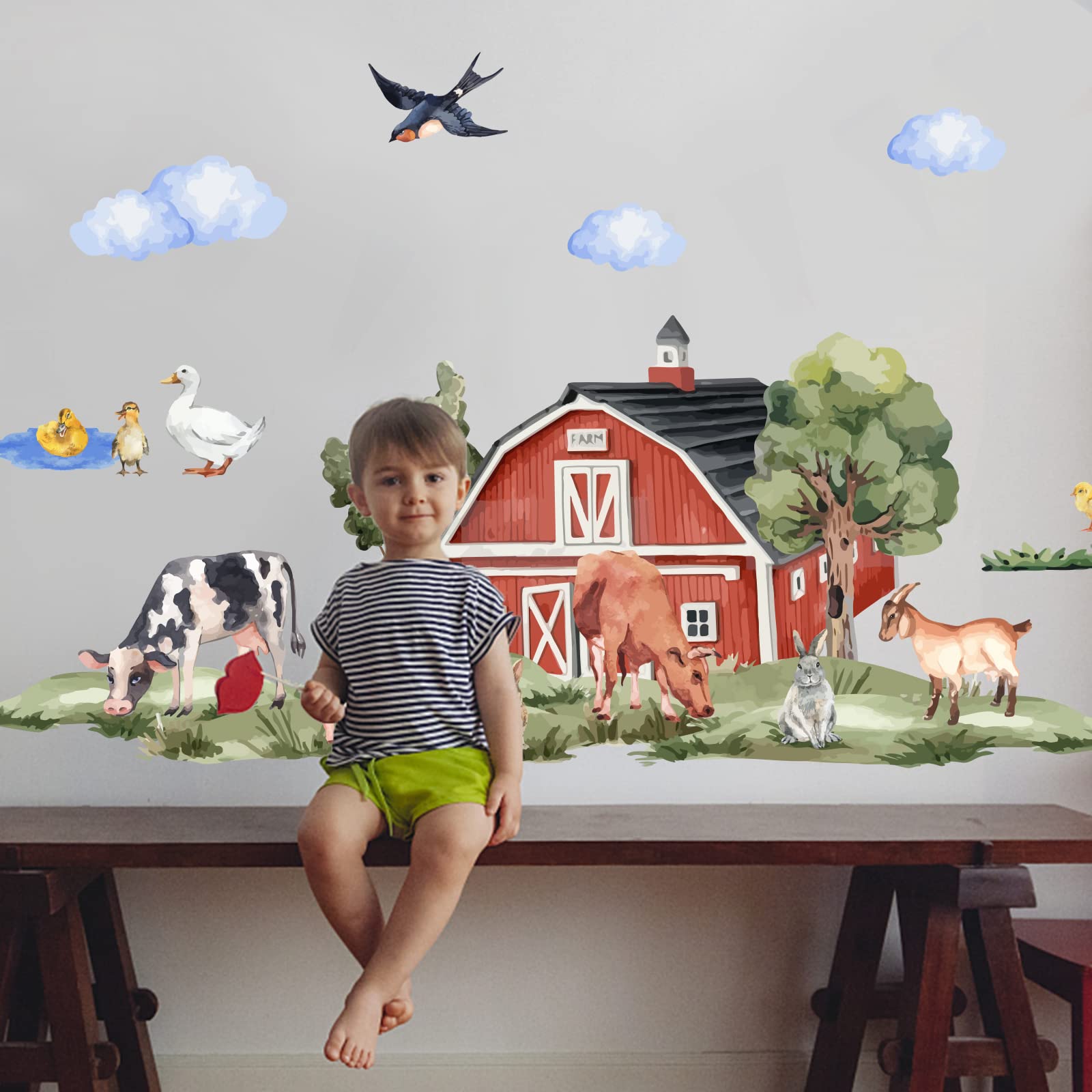 SUPERDANT Farm Landscape Animals Wall Stickers 8 Style Farm Animals Wall Decor Birds Sheep Chickens Wall Decals Removable Vinyl Art Mural Decals for Bedroom Living Room Nursery Decoration
