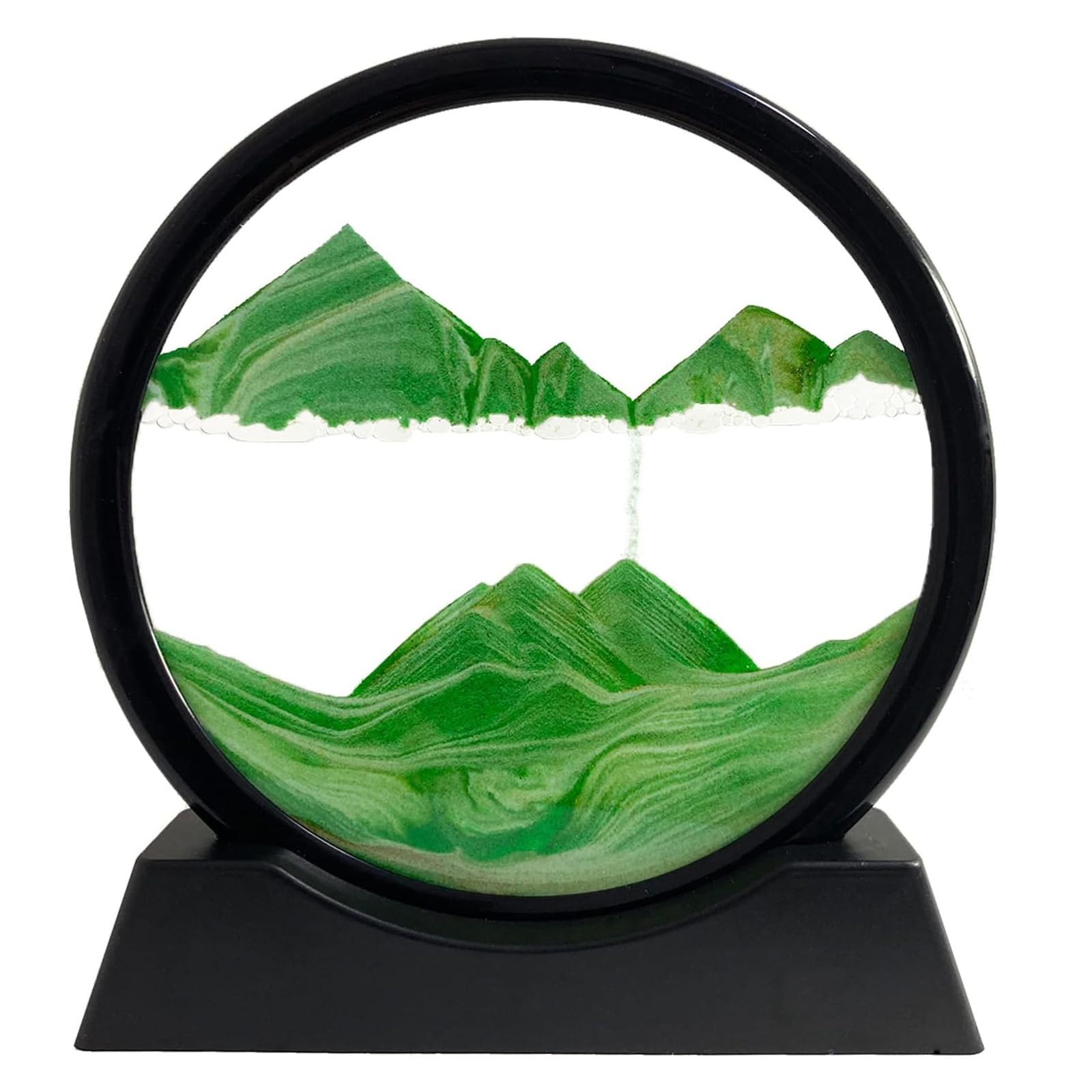 Eowppue Flowing Sand Painting - Moving Sand Art Picture Encased in Round Glass, 3D Deep Sandscape in Motion Display with a Stylish Flowing Sand Frame Perfect for Home or Office Desktop Decorations