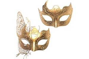 Seglorwy Masquerade Mask for Couples, Women Men Venetian Mardi Gras Halloween Christmas Party Couple Masquerade Mask (Butterfly Pure Gold)