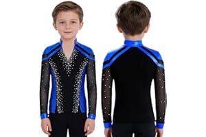 DINORMIN Figure Skating Shirts for Boys One Piece Ballet Dance Bodysuit Gymnastics Leotard Latin Performance Costume