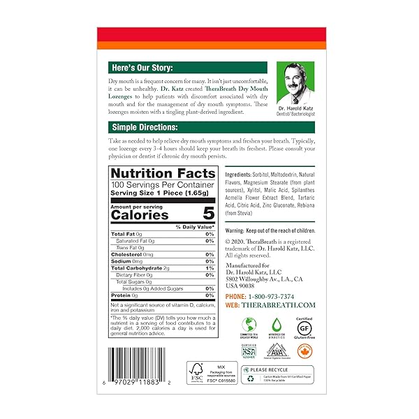 THERABREATH DRY MOUTH LOZENGES WITH ZINC, TART BERRY FLAVOR, 100 LOZENGES