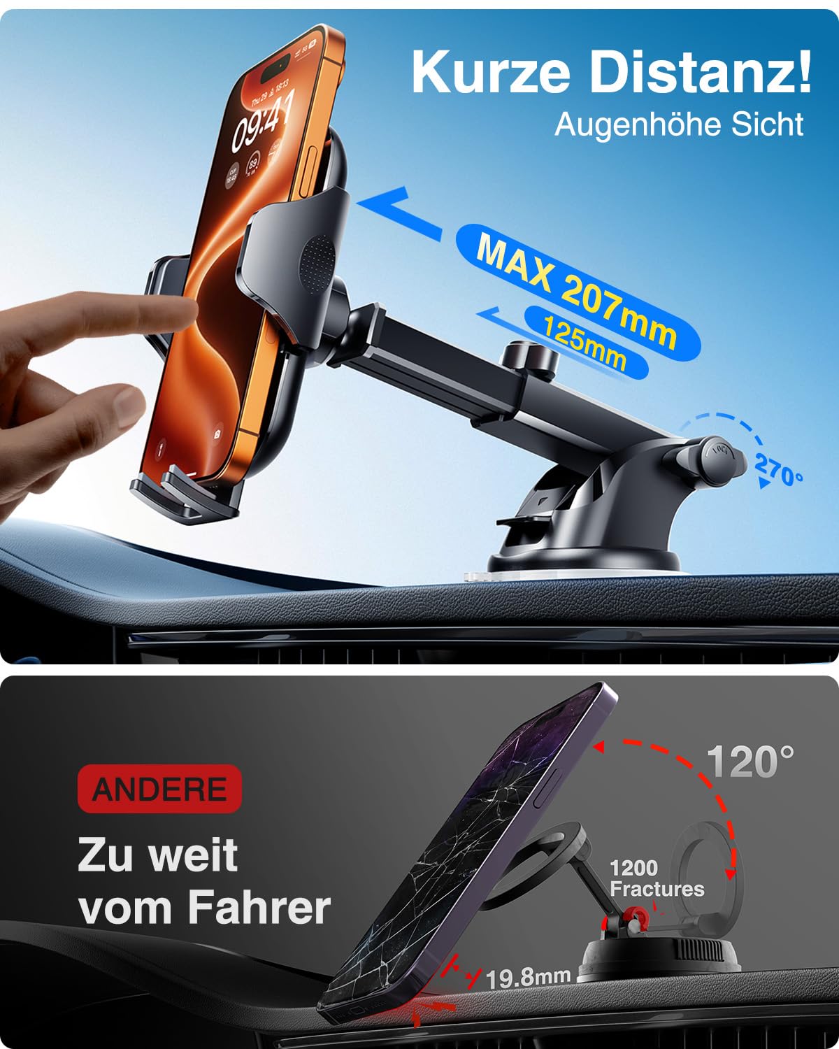VANMASS 2026【Militär-Klasse】Handyhalterung Auto Upgrade【Stärkste Saugnapf & Lüftungshaken】4 in 1 Handy Halterung Auto 360° Drehbar Handyhalter Auto Armaturenbrett Scheibe Wand für iPhone Samsung usw 7