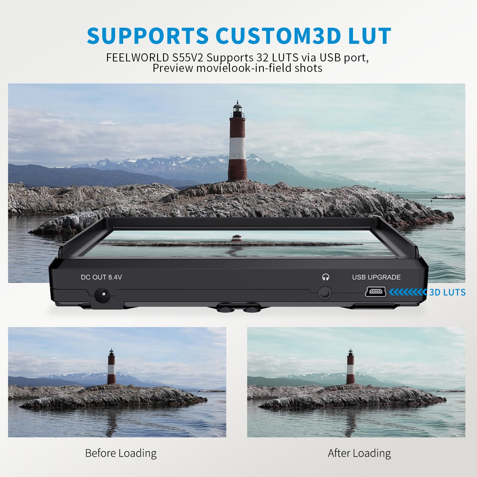 FEELWORLD S55 V3 6 inch Camera DSLR Field Monitor with F550 Battry 2200mAh and Case, Small Full HD 1920x1080 IPS LUT Video Peaking Focus Assist with 4K HDMI 8.4V DC Input Output Include Tilt Arm
