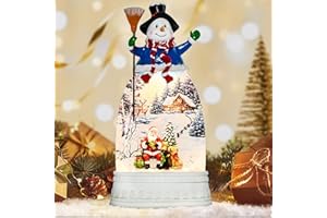 COZY-PAVILION Snowman Lantern Snow Globe with Timers, New Year Decorations Indoor, 12’’ Swirling Glitter Musical Water Lantern, New Year Gifts for Kids Women (White)