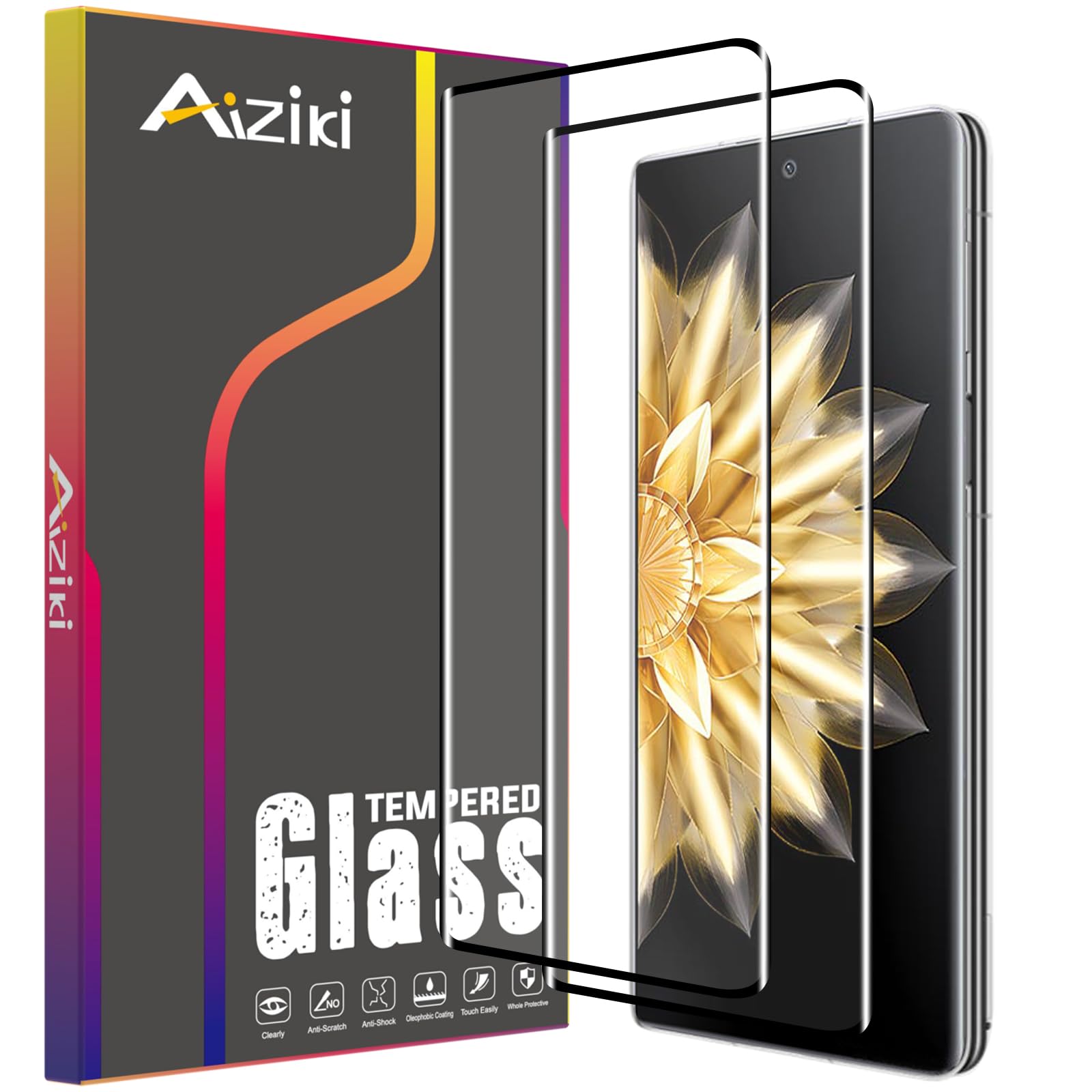 Aiziki Glass Screen Protector For Honor Magic V2 Tempered Glass Film, Impact-Protection, Anti-Shatter, Anti-Scratch, HD Clear, Bubble Free, [2 Pack] Screen Protectors Honor Magic V2