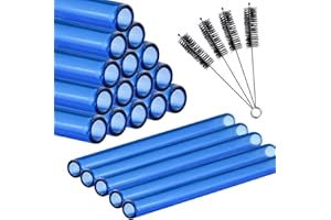 Lainballow 20 pcs 6 Inch Borosilicate Glass Tube, Blue Glass Blowing Tubes, 12 mm OD 10 mm ID 2mm Thick Wall Glass Pipe with 4 Cleaning Brush for Art DIY