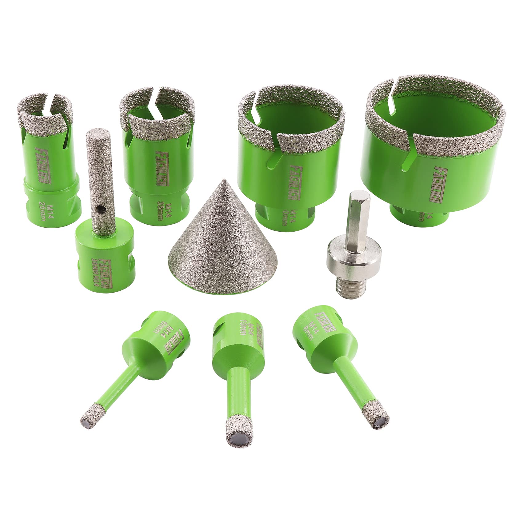FACHLICH Diamond Core Drill Bits Set - 10pcs 6/8/10/25/35/50/68MM+50MM Tile Beveling Chamfer Bits for Porcelain Ceramic Tile Granite Marble