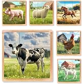 6-in-1 Wooden Animal Puzzle &ndash; Montessori Cube Toy for Kids &ndash; Realistic Farm Animals Educational Wood Blocks for Children Ages 3 and Up