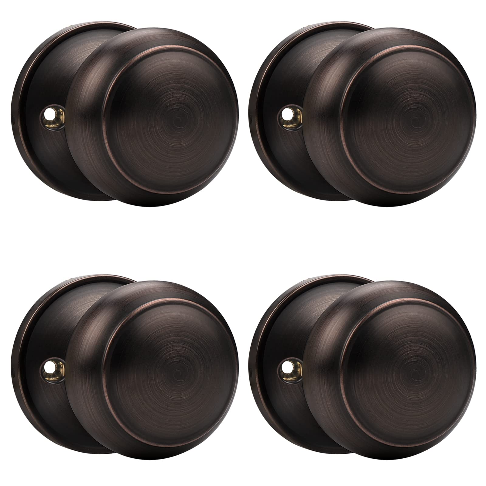 Probrico Oil Rubbed Bronze Door Knob One Side 4 Pack, Fake Door Handles Dummy Function for Closet French Doors, Bronze Dummy Door Knobs, Flat Ball Knob Image
