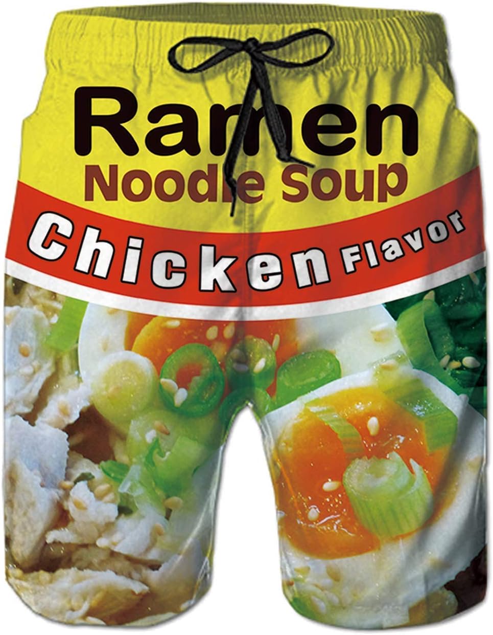 Mens Quick Dry Swim Trunks 3D Ramen Beach Shorts Noodle Soup Printed Summer Holiday Cool Board Short