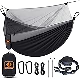 Camping Hammock with Net,Travel Portable Lightweight Hammocks with Tree Straps and Solid D-Shape Carabiners,Parachute Nylon H