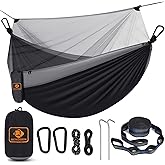 Qevooon Camping Hammock with Net,Travel Portable Lightweight Hammocks with Tree Straps and Solid D-Shape Carabiners,Parachute