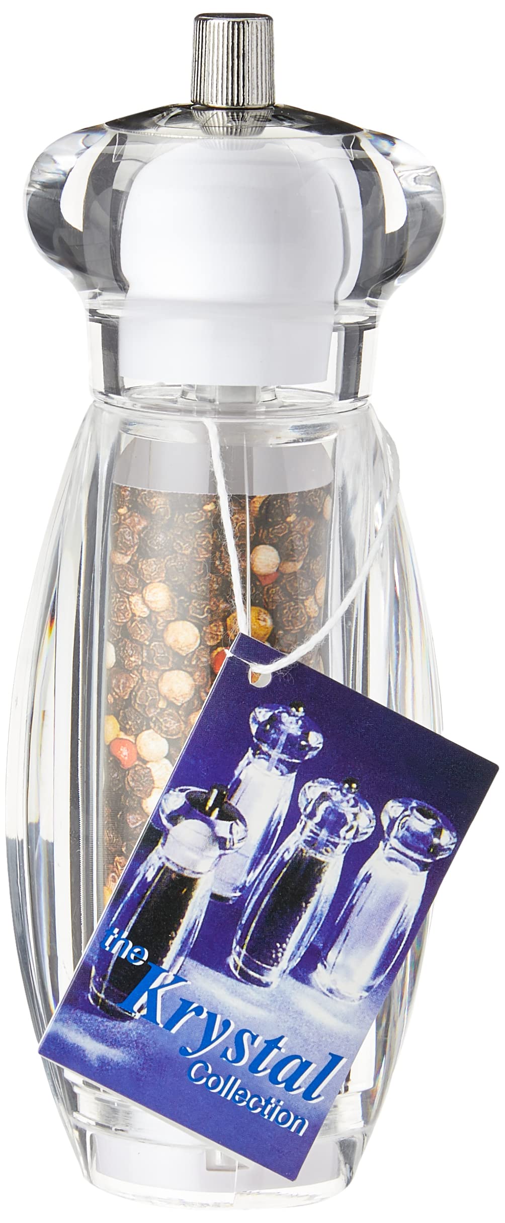 Grunwerg Krystal Acrylic Combination Pepper Mill & Salt Shaker, Gift Boxed, 16cm, Silver Gray