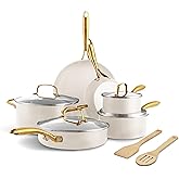GreenPan 12 Piece Nonstick Swift Cookware Set, Ceramic PFAS-Free Pots & Pans with Lids, Dishwasher & Oven/Broiler Safe to 600F, Kitchen Cooking Set, Sauce, Saute, Stock, Frying Pans, Cream