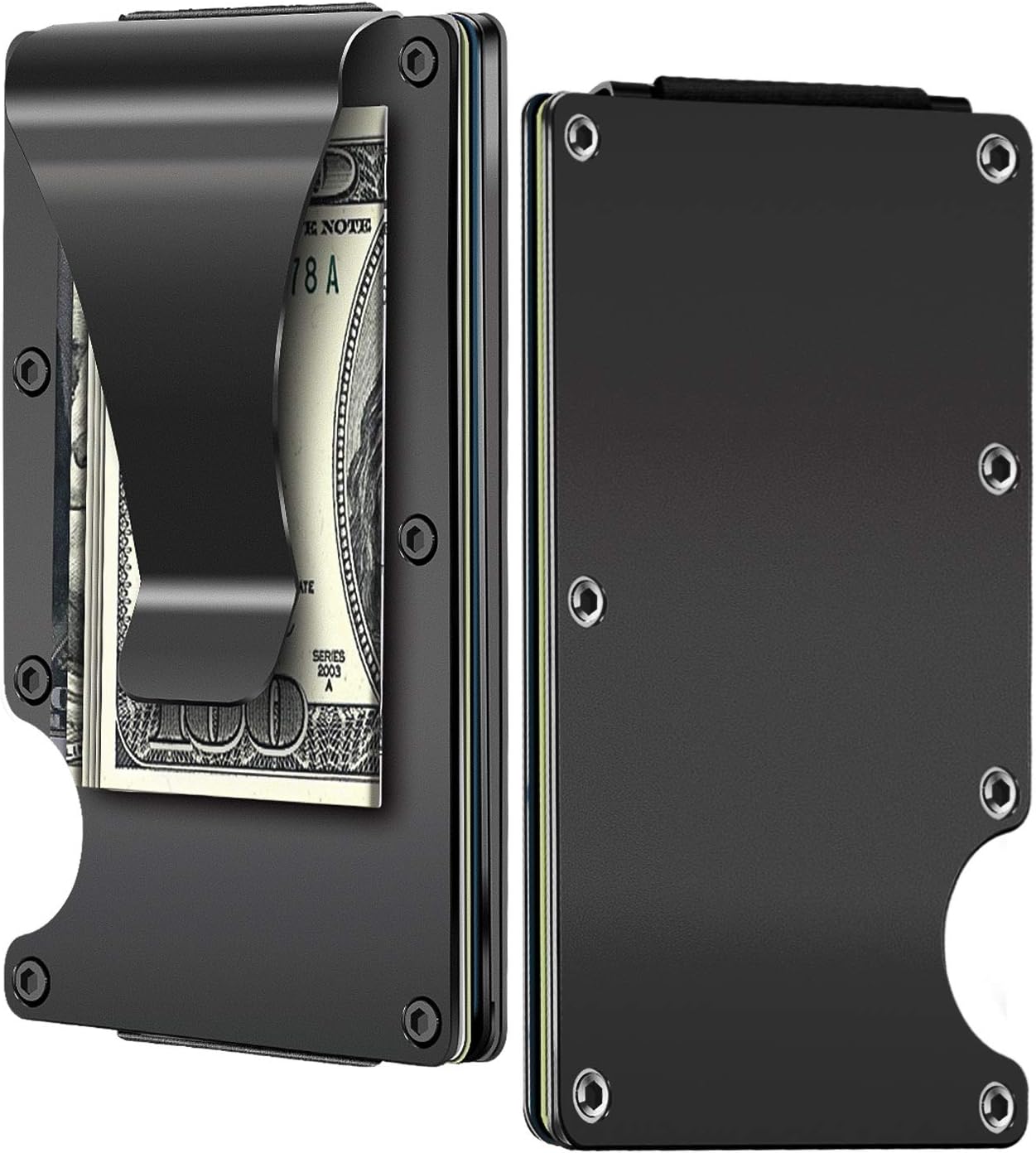 Money Clip, Minimalist Credit Card Holder Slim Metal Wallet Case, Stylish Aluminum Front Pocket, ID Card Insert Business Card Protector with RFID Blocking Anti Scan Prevent Theft for Men Women (black)