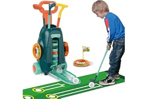 auvnei Toddler Golf Clubs - Upgraded Kids Golf Clubs with 5 Balls, 3 Golf Sticks, 2 Practice Holes and a Putting Mat - Indoor and Outdoor Golf Toys for Boys and Girl Aged 3-12 Years Old(Green)