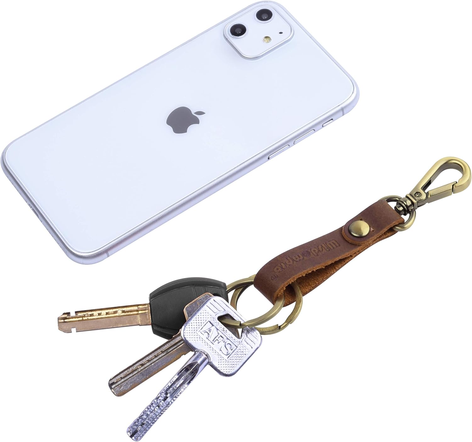 2 Pack Genuine Leather Keychain, Wisdompro Heavy Duty Key Chain with Retro Vintage Bronze Belt Loop Clip and 2 Keyrings for Keys - Black and Brown at  Men’s Clothing store