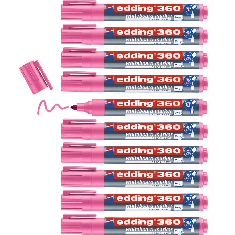 edding 360 whiteboard marker - pink - 10 whiteboard pens - round tip 1.5-3 mm - whiteboard pen dry wipe - for whiteboards, flipcharts, pinboards, magnetic and memo boards - sketchnotes