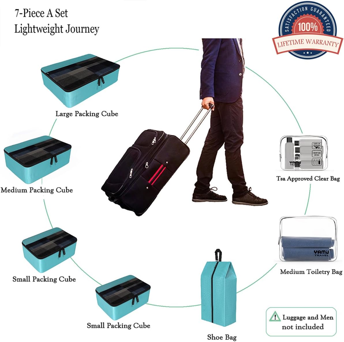  | YAMIU Packing Cubes 7-Pcs Travel Organizer Accessories with Shoe Bag and 2 Toiletry Bags(Blue) | Packing Organizers