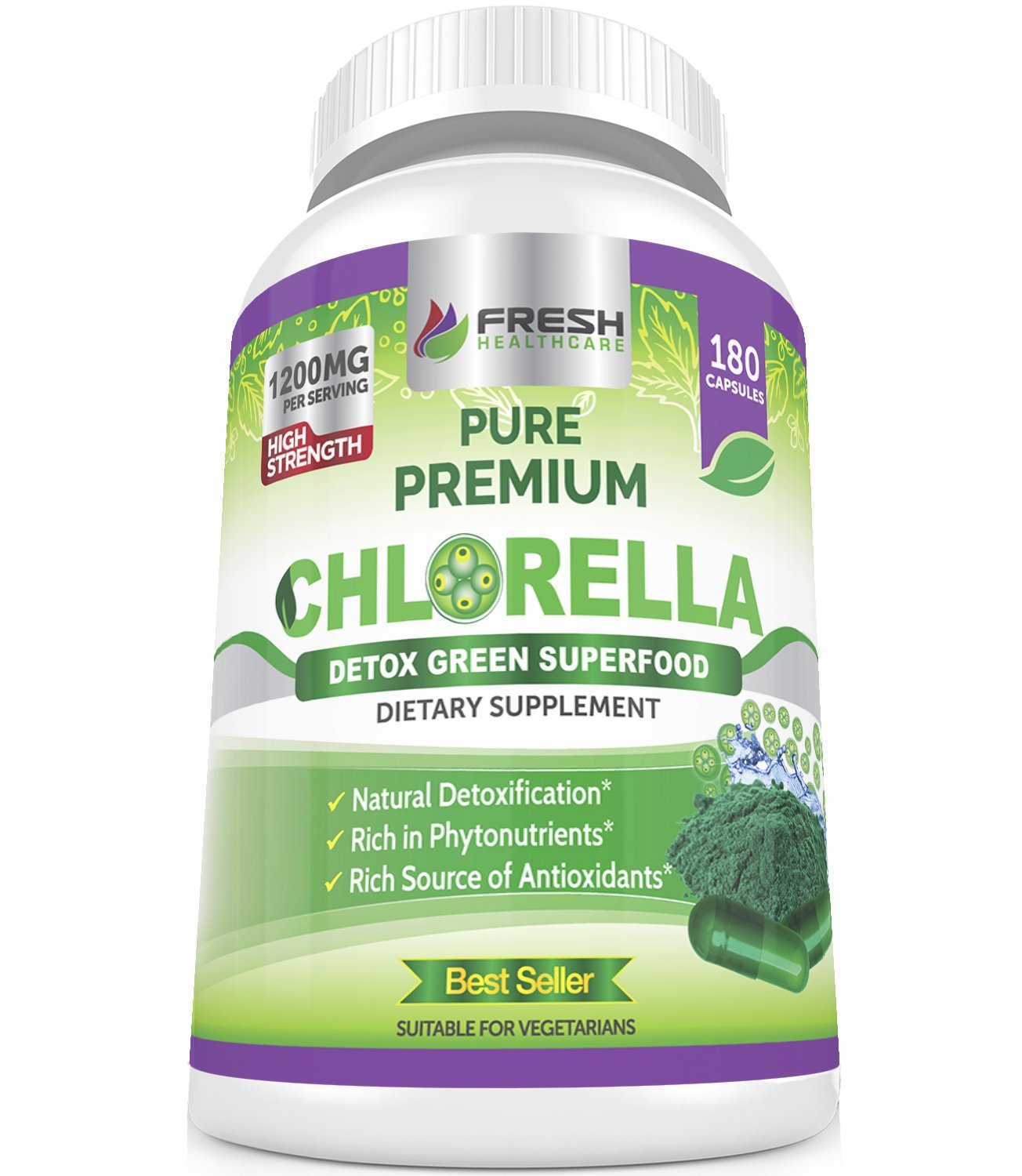 Premium Chlorella Supplement by Fresh Healthcare, 1200mg Pure Vegan