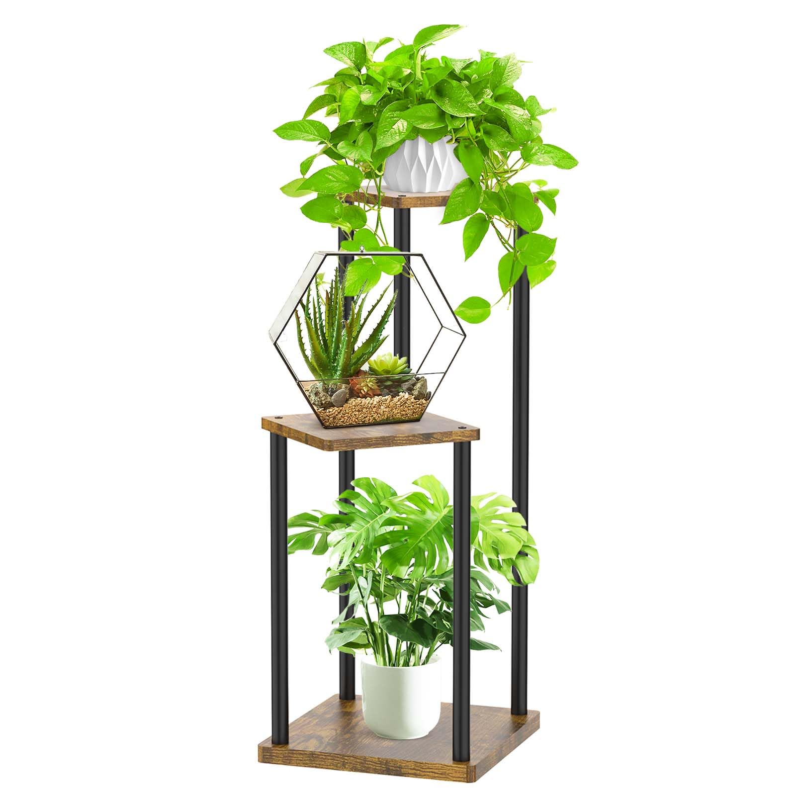 LyTaispuly 3 Tier Plant Stands Indoor Outdoor, Metal Wood Tiered Corner Plant Stand Pot Holder, Wood Flower Shelf Display Rack for Living Room Bedroom Balcony Garden Patio, Black — image 1
