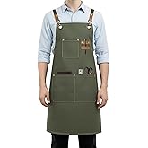 ursapela Canvas Work Aprons for Men Women with 3 Pockets Heavy Duty Crossback Kitchen Chef Apron for Cooking Grilling Barista