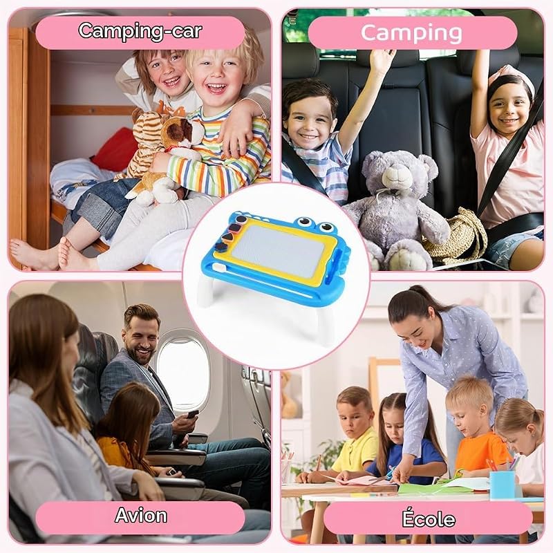 Ardoise Magique Enfant, Jouet Bebe 1-5 Ans Planche à Dessin Magnétique à 4 Couleurs avec Stylo et 4 Tampons, Tableau Magnétique Effaçable Jouet Éducatif pour Filles Garçons, Crocodile Bleu