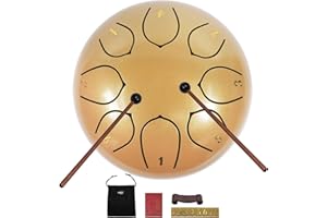 JYTMUS Steel Tongue Drum 8 Notes 6 Inches, C Major Percussion Instruments, Steel Drum Kit with Music Book, Carry Bag, Drum Mallets, Mallet Holder and Stickers, Tongue Drum for Yoga, Meditation