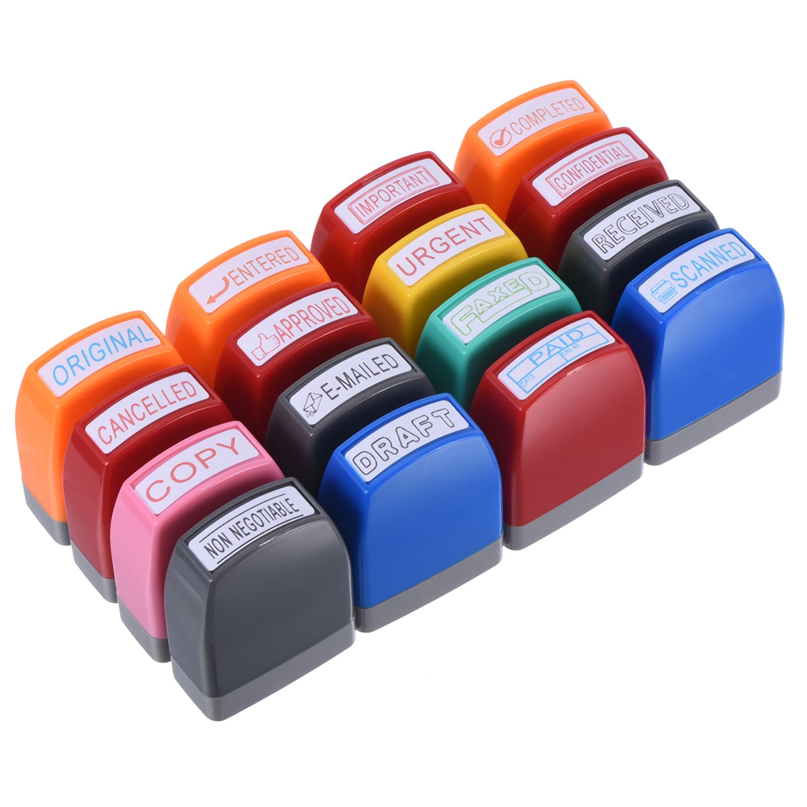 PATIKIL Office Stamps Set Self Inking, 16 Pack Pre Inked Message Stamp Refillable Business Stamp Rubber Stamp for Office Home, Multicolor