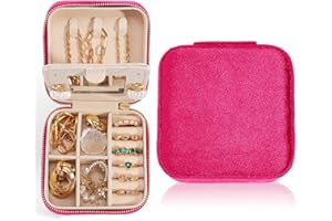Smileshe Travel Jewelry Box with Mirror, Velvet Mini Case for Women Girls, Small Portable Gifts Organizer Boxes for Rings Ear