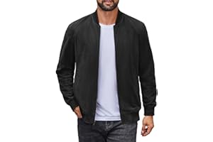 COOFANDY Men's Lightweight Suede Bomber Jackets Casual Varsity Jacket Vintage Faux Leather Jackets