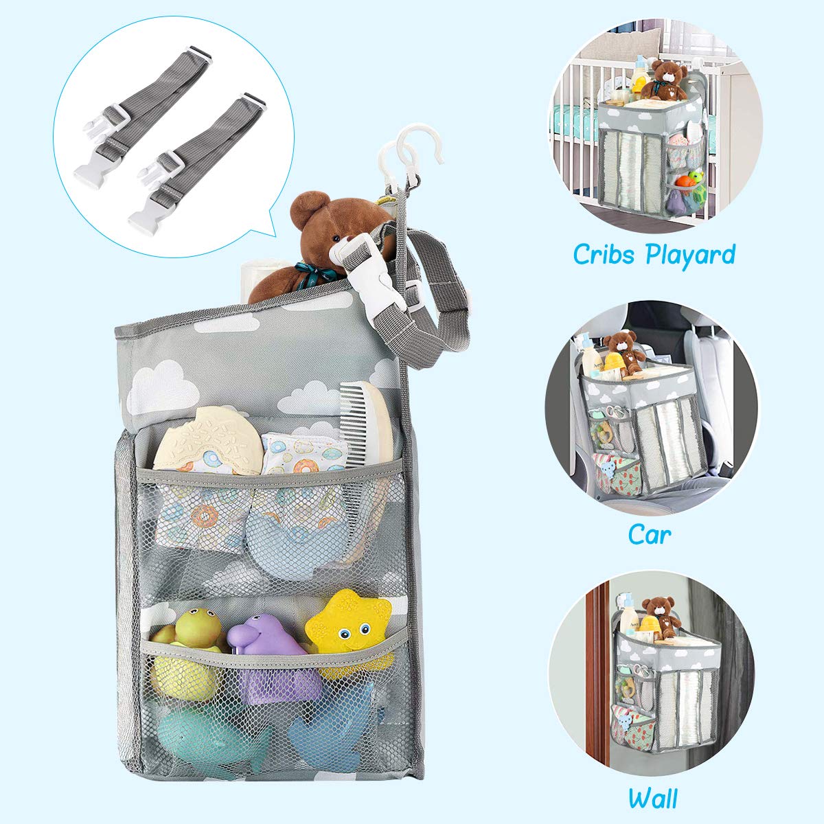 Elebor Nursery Organizer and Baby Diaper Caddy, Hanging Diaper Stacker Storage for Changing Table, Crib, Playyard or Wall - Nursery Organization & Baby Shower Gifts for Newborn (Coud)