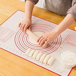 Sinwind Silikonmatte Silikon Backmatte Baking Mat BPA frei Nonstick mit Messungen Fondant Teig Gebäck Backmatte Teigmatte Wiederverwendbar für Fondant Gebäck Pizza Matte, 60x40cm Rot