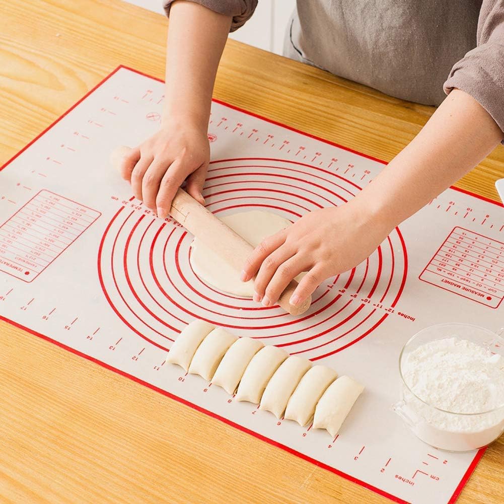 Sinwind Silikonmatte Silikon Backmatte Baking Mat BPA frei Nonstick mit Messungen Fondant Teig Gebäck Backmatte Teigmatte Wiederverwendbar für Fondant Gebäck Pizza Matte, 60x40cm Rot