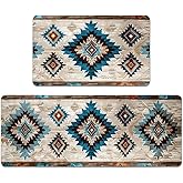YWZDS Navajo Kitchen Rugs Set of 2, Geometric Farmhouse Style Kitchen Mats with Rubber Backing Non Skid Washable, Southwestern Kitchen Decorations (17" x 29 + 17" x 47")