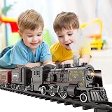 BUBUQE Electric Train Set Alloy Locomotive Lights Smoke Tracks 51in Oval view 9