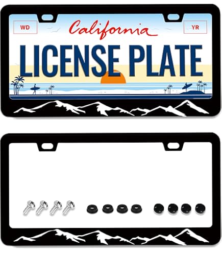 Sunset Mountain Anime License Plate Frames - 2 Pack Colorful Stainless Steel Rust-Proof Car Tag Holders - View #5