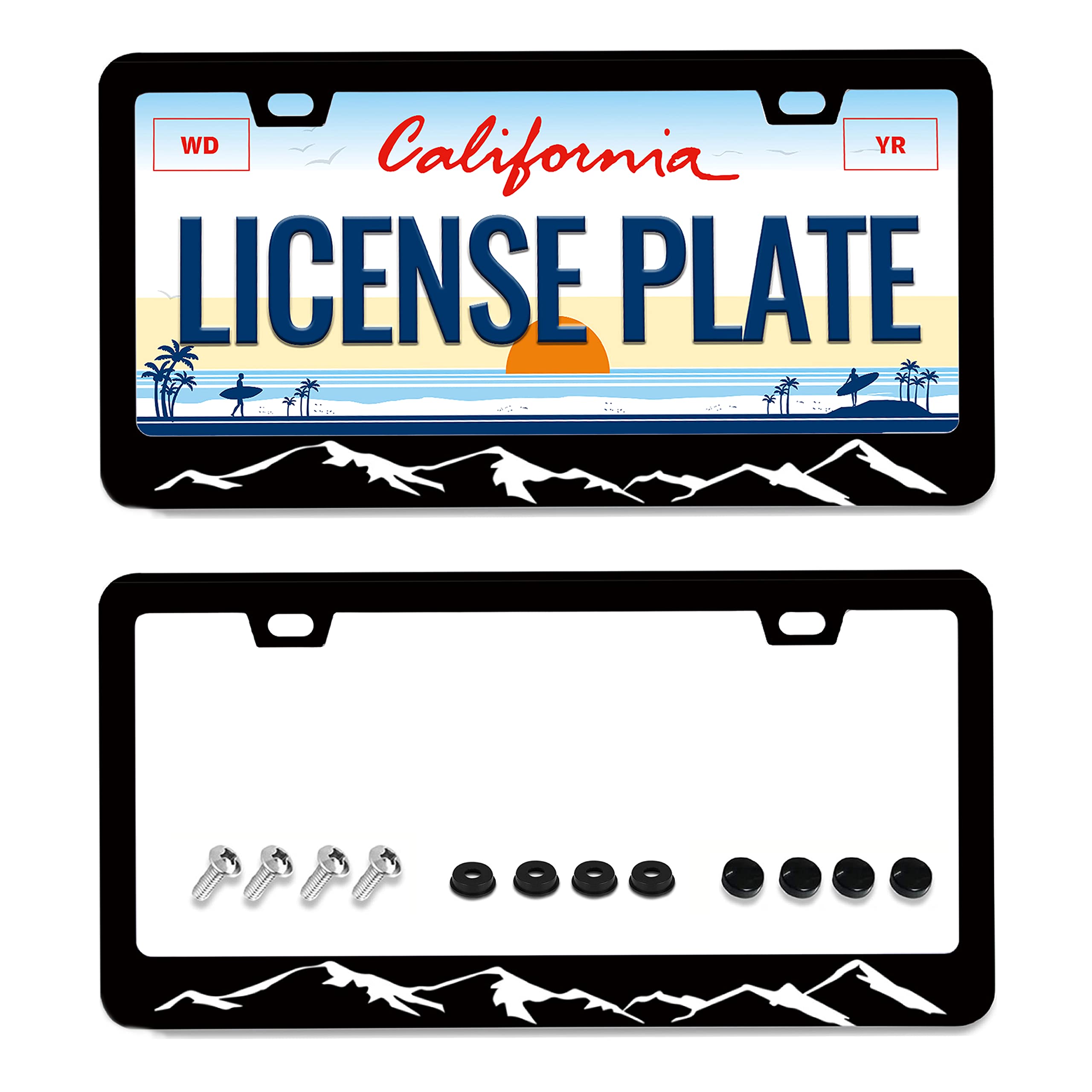 Photo 1 of 2pcs Mountains License Plate Frame Mountain License Plate Frames for Car Decorative Accessories License Plate with Screws for Standard Us Canada License Plate Holder 12x6 Inch