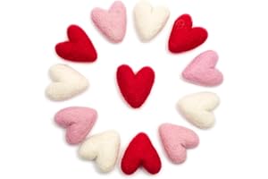 Glaciart One Felted Hearts - 1.5” (12 Pcs) - Needle Felting - Needle Felting & Essential Oils Ready - Handmade in Nepal Using 100% Natural New Zealand Wool, for Art Projects & Valentines Decor